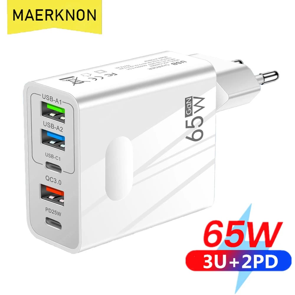 5 porte 65W GaN caricabatterie rapido PD USB tipo C caricabatterie per telefono adattatore di alimentazione per iPhone 14 13 Xiaomi Samsung caricabatterie da parete a ricarica rapida