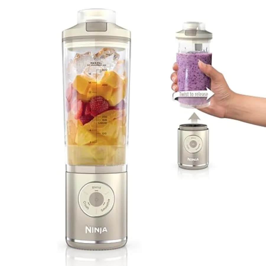 Frullatore Portatile per Smoothie, Senza Fili, Tritaghiaccio, 3 Programmi, Contenitore Rimovibile da 22 oz, Lavabile in Lavastoviglie, Anti-perdita, per Frullati Cremosi