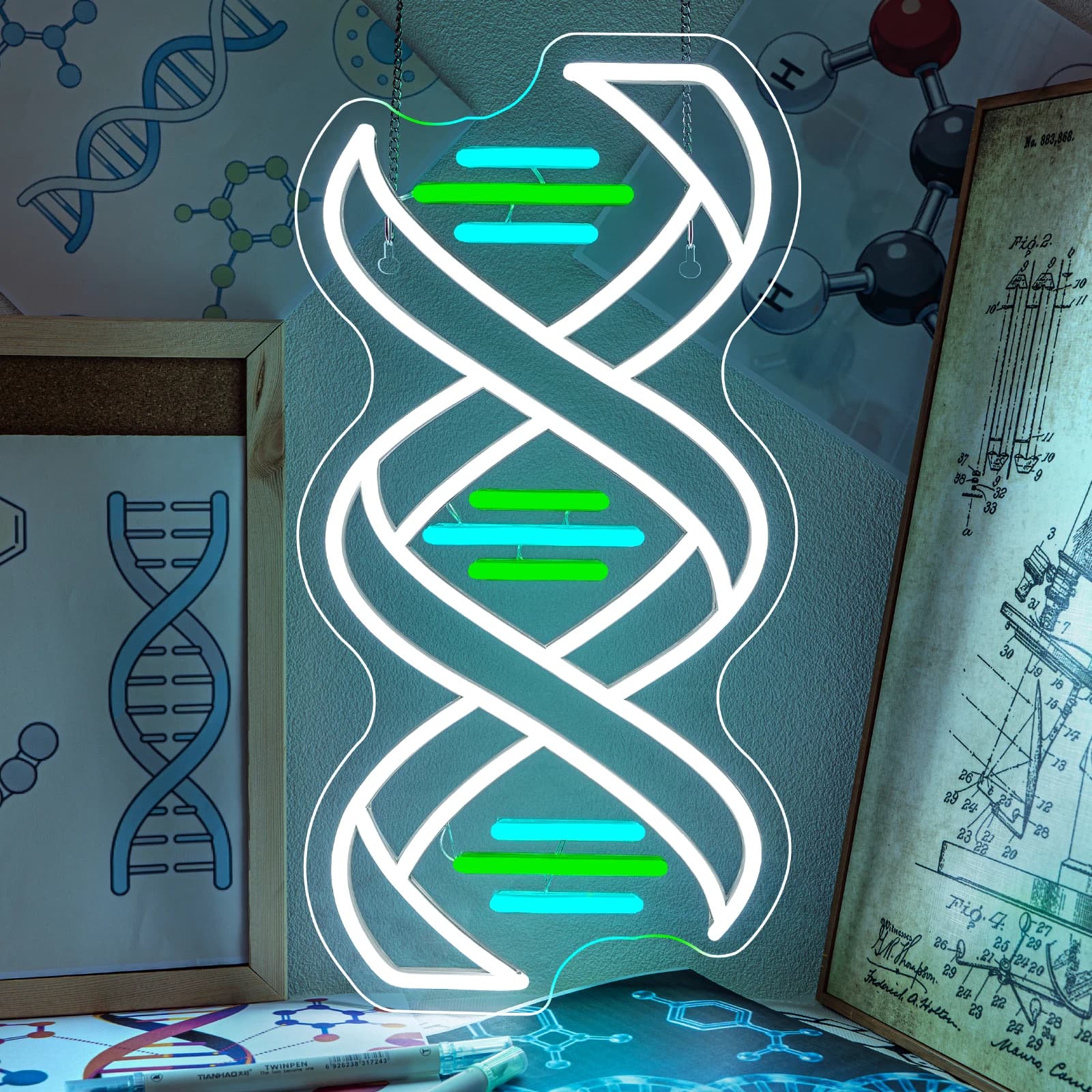 Insegna al Neon a Doppia Elica DNA, Decorazione da Parete per Stanza da Gioco, Camera da Letto, Regalo Dimmerabile Alimentato USB