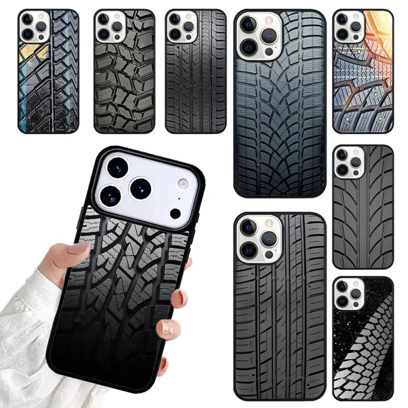 Car Tire Tyre Tread Art Print Phone Case For iPhone 17 16 15 14 13 12 11 Pro Max 17air Shockproof Cover Fundas