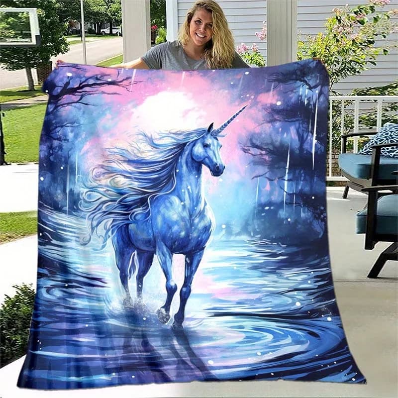 1 lancio romantico in flanella sottile con unicorno: leggero per divano, letto, viaggi, campeggio, soggiorno
