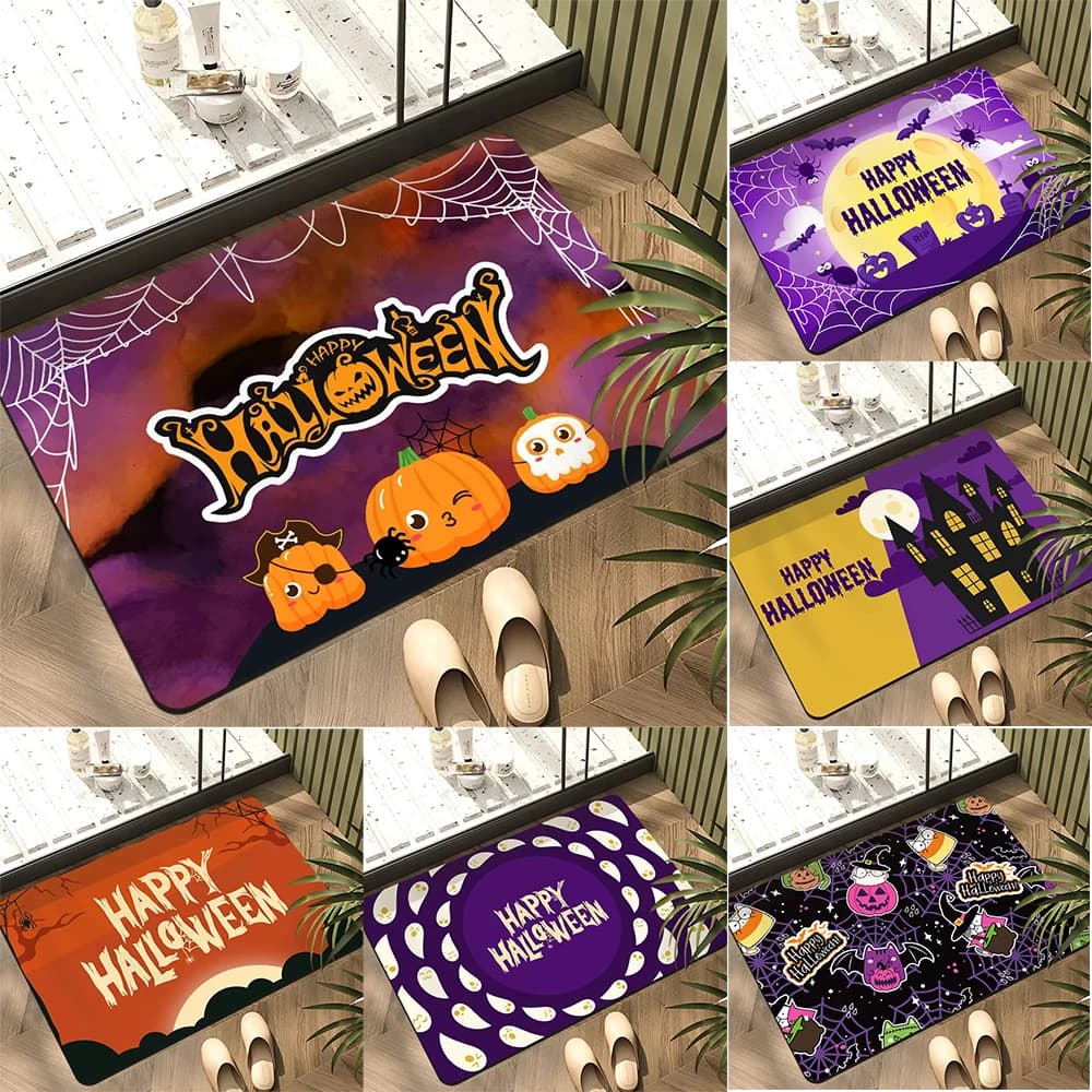 Halloween themed backpack with cute spectral models like pumpkins bats spider web cartoons anti-slip vibrating entry carpet