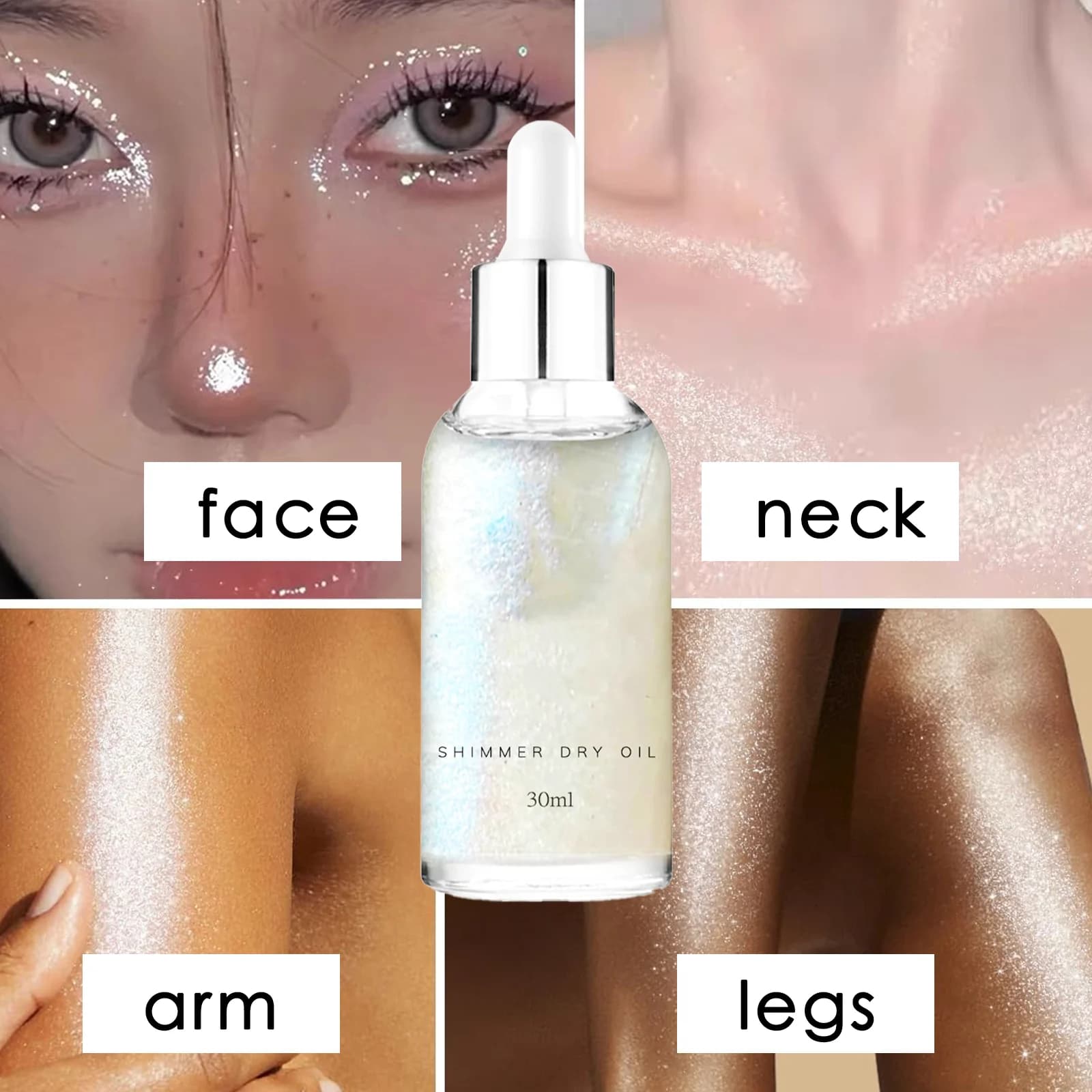 Evidenziatore diamantato Olio glitterato ad alta lucentezza Trucco lucido Alta luce Impermeabile a lunga durata per cosmetici per il trucco del viso e del corpo
