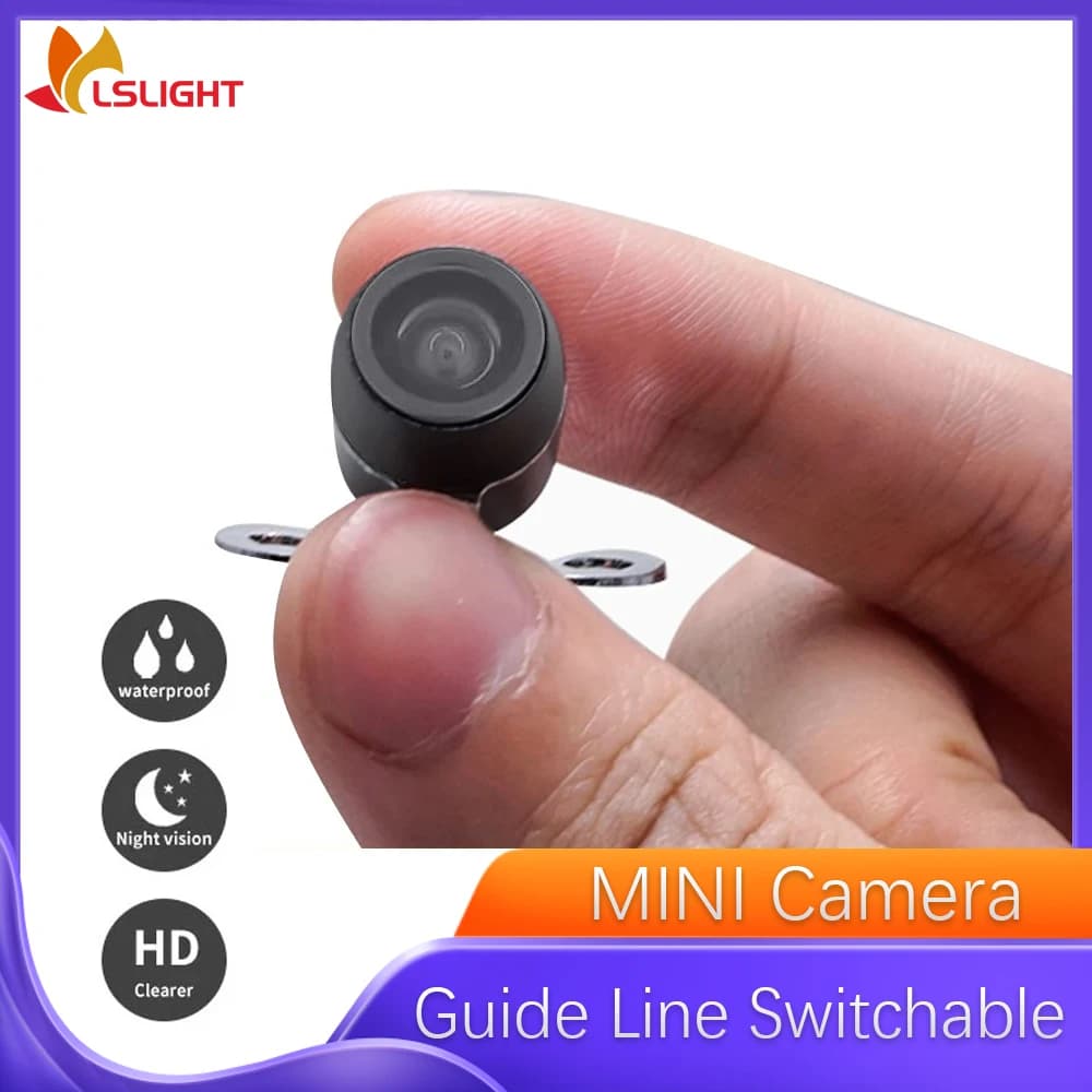 Mini telecamera retrovisiva da 12 mm per visione notturna, sorveglianza di parcheggio con linea di guida, immagine HD grandangolare commutabile, accessori per auto
