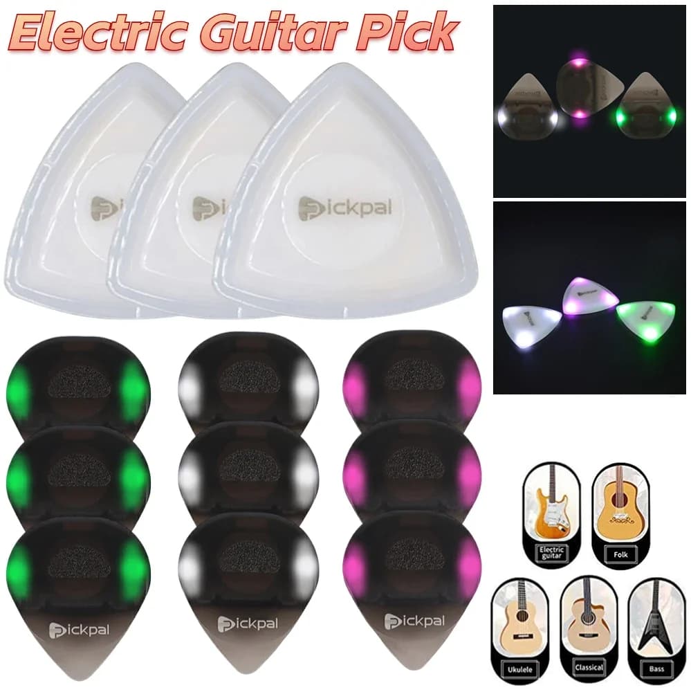 1-3 pezzi Touch Luminous Plettro per chitarra Plettro per basso in plastica Plettri per chitarra luminosi in plastica con parti di strumenti musicali a luce LED