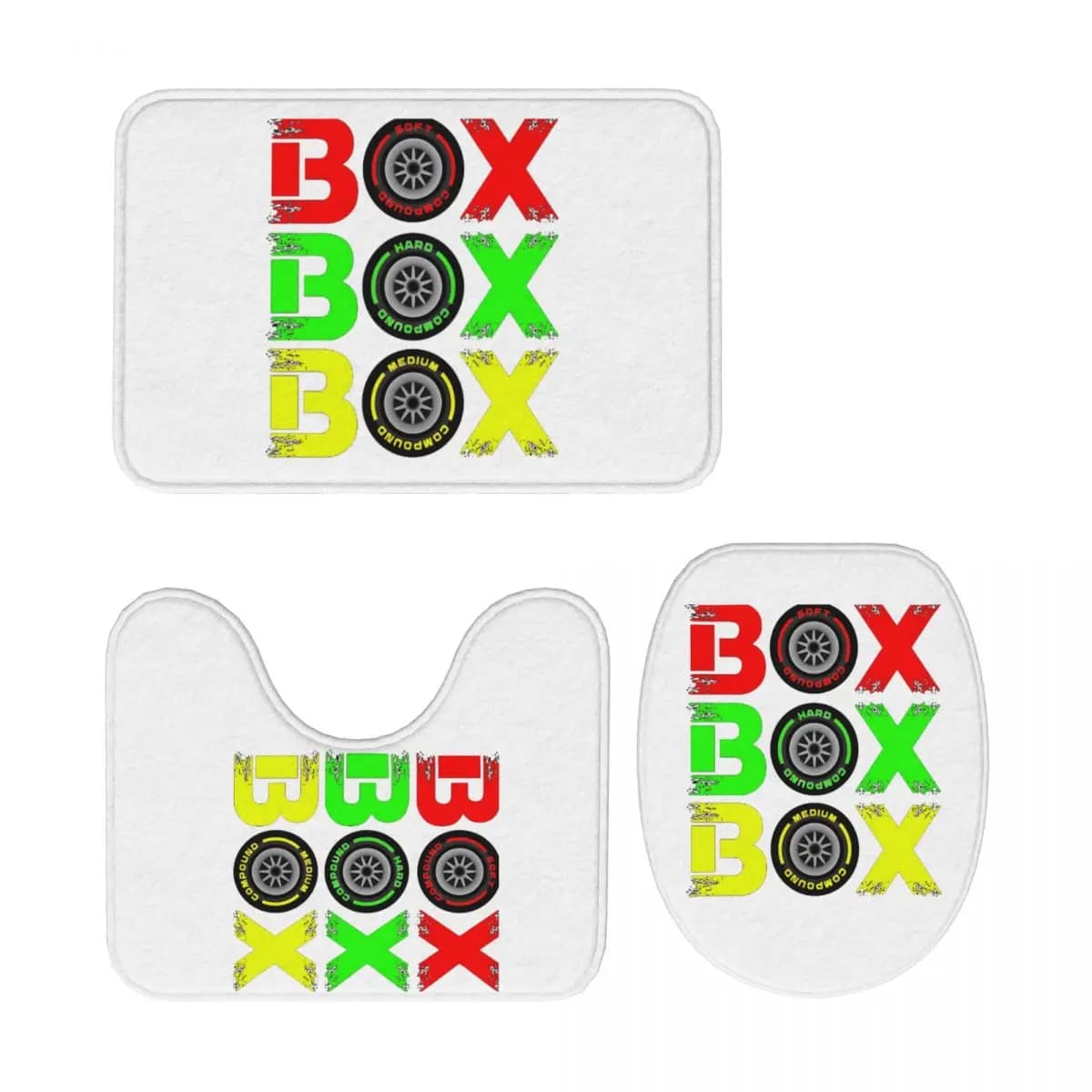 Box F1 Tappetino da bagno da 3 pezzi Set da bagno Copri coperchio per WC Decorazioni per la casa Tappeto antiscivolo