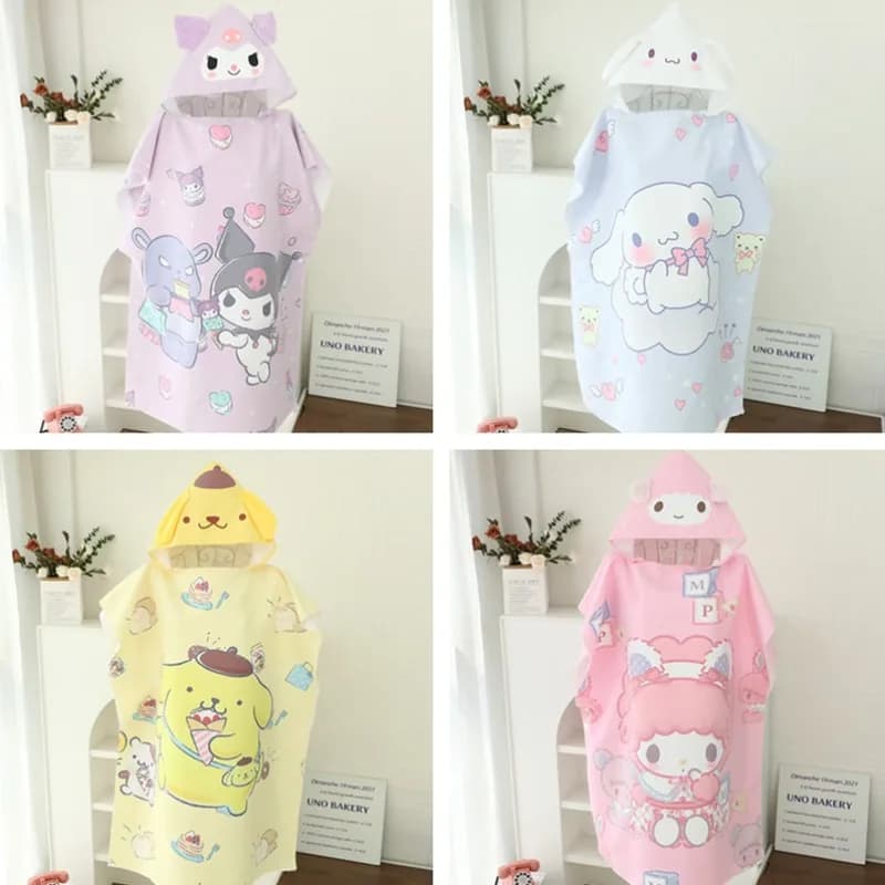 Japanese Sanrio My Melody Hooded Quick Dry Towel Girls Poncho Beach Towel Kids Bathrobe Student Bath Wrap Kawaii New Hot