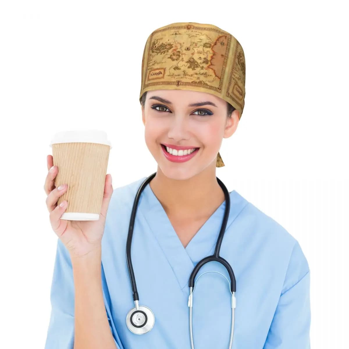 Map Of Narnia Scrub Hat Doctor Working Surgical Cap Men Women Adjustable Nursing Caps for Dentist