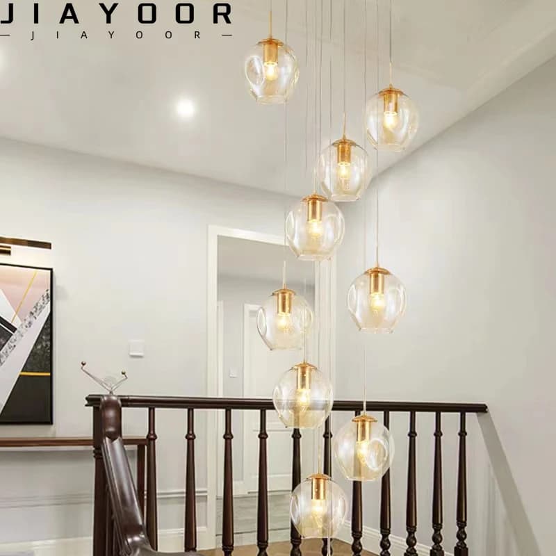 Moderna nuova sfera di cristallo lampadario lungo scala a chiocciola illuminazione lampadario soggiorno Villa soffitta ristorante consegna gratuita