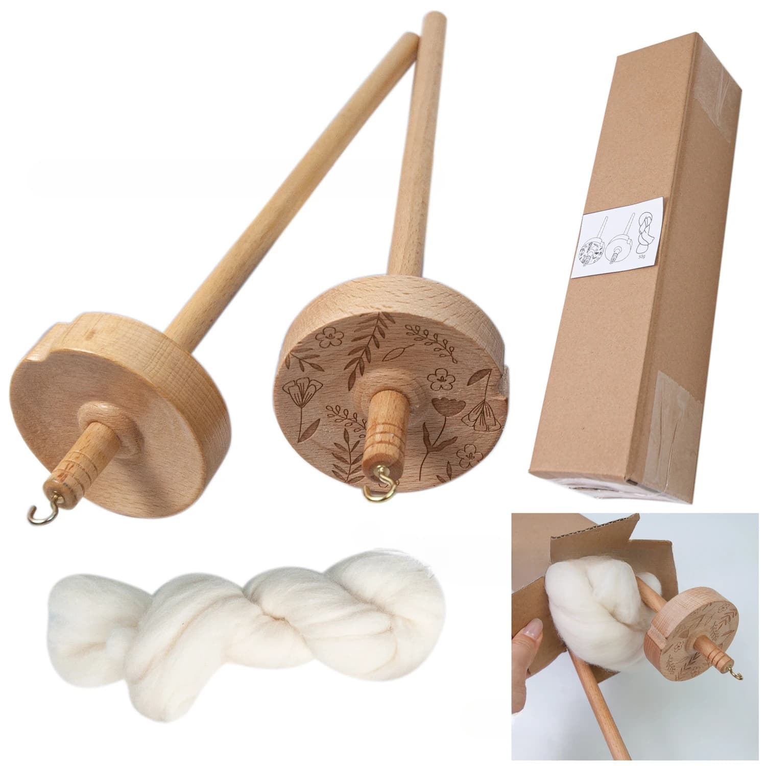 Home DIY Drop Spindle intagliato portatile multifunzione cucito artigianale in legno pratico filato per principianti strumenti accessori