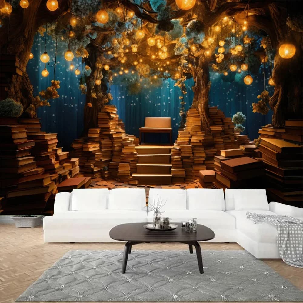 Magic bookshelf tapestry, psychedelic scene background poster, mysterious home decoration wall cloth, living room fabric mural