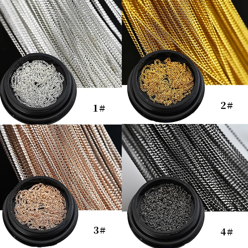 Metal Chain 100CM for Nail Art, Gold/Silver Alloy Rhinestones, Nail Decorations, Fai-da-Te Design Chains, Manicure and Jewelry Accessories