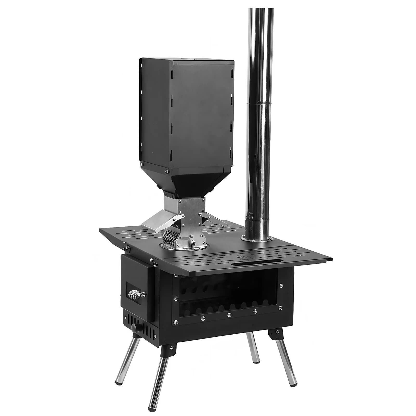 Stufa a Legna in Acciaio Inossidabile con Tubi per Canna Fumaria Inclusi per Cucina e Riscaldamento all'Aperto
