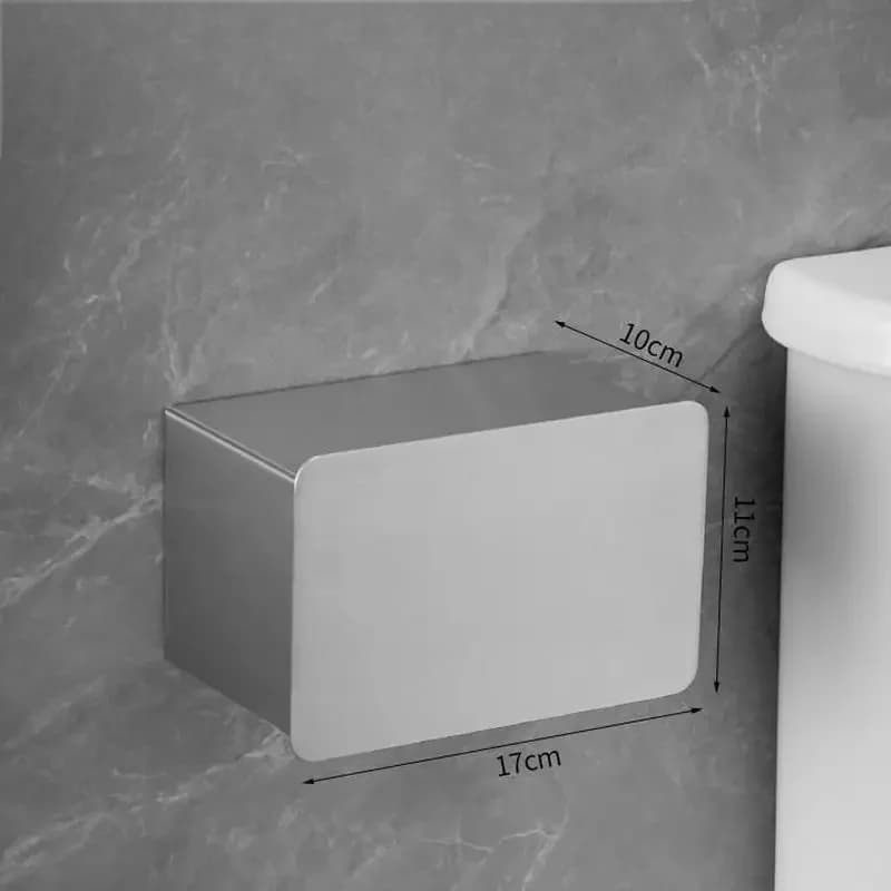 Wall Mounted 304 Stainless Steel Toilet Paper Holder No Drilling Waterproof Enclosed Tissue Dispenser for Bathroom Roll Storage