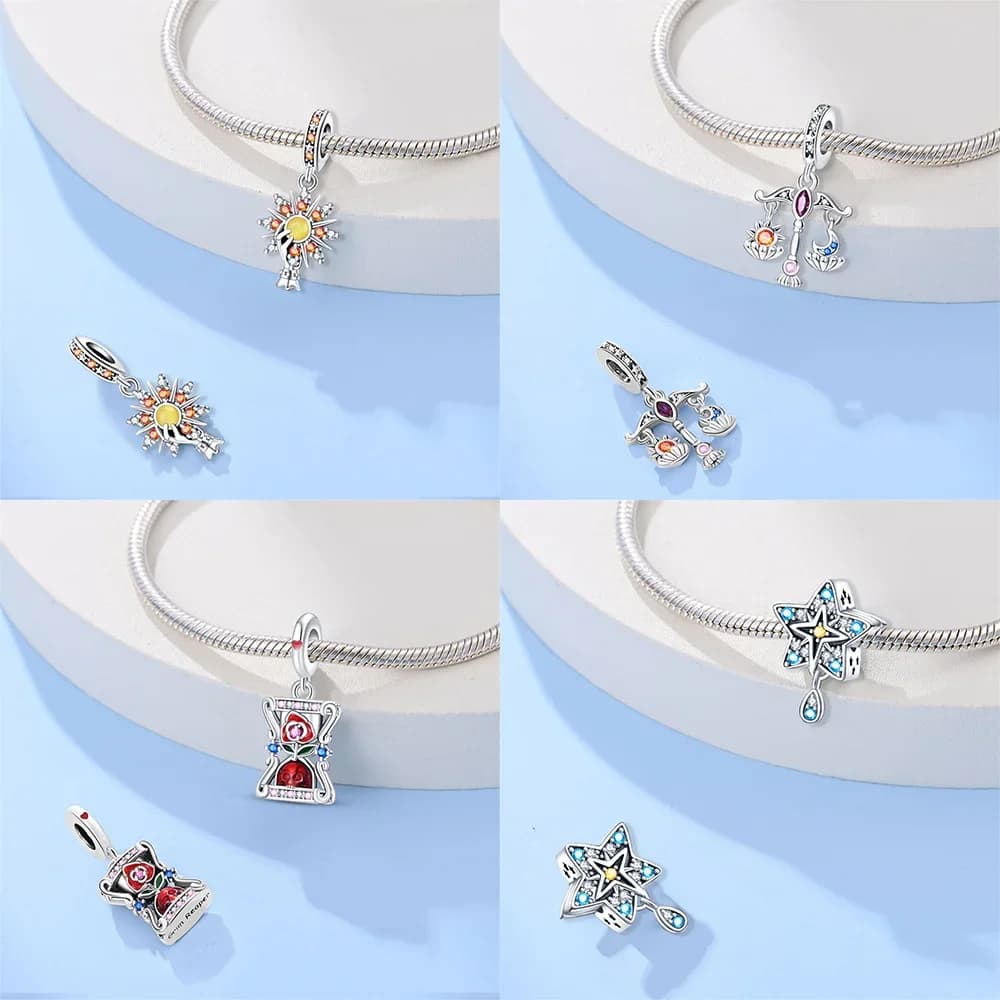 Charms Plata 925 Originales Star Sun Moon Lucky Tarocchi Carte Perline per Bracciale in argento 925 Perline Creazione di gioielli Regalo da donna