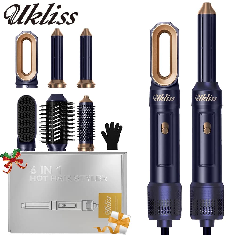 UKLISS 6 in 1 Hair dryer Multistyler, Hot Air Brush for Curling, Skewing and Drying