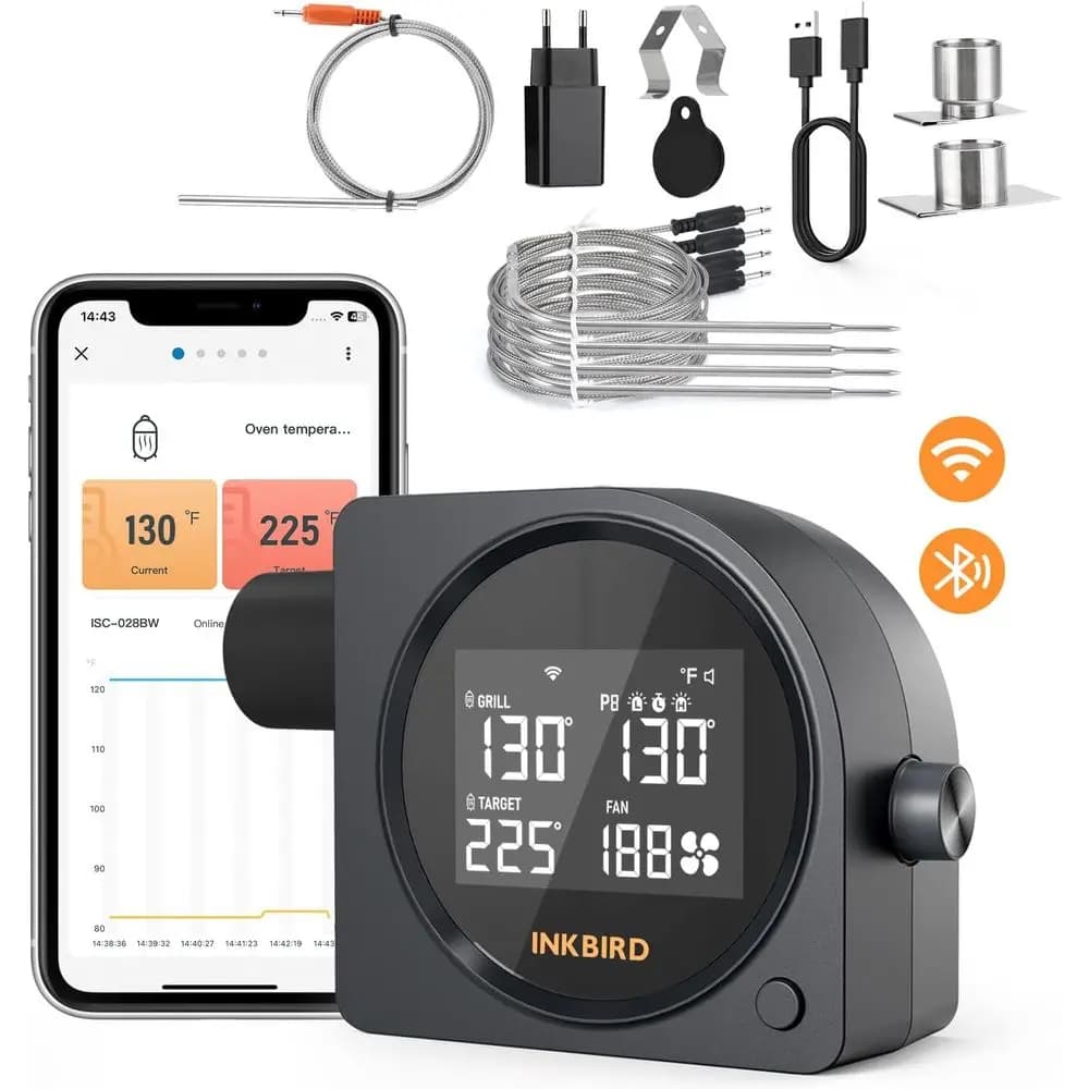 Controllore di Temperatura per BBQ 5G Wi-Fi Bluetooth con Display LCD e Notifiche Mobili per Griglie e Affumicatori