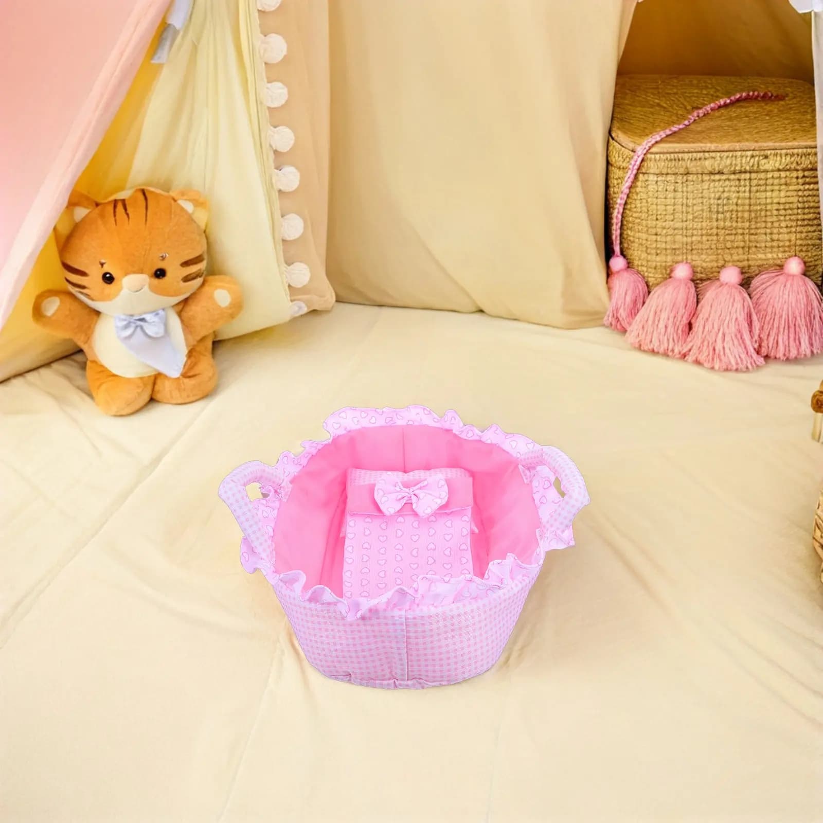 Culla Portatile per Bambole Reborn da 35 cm, Leggera e Portatile, con Cuscino e Coperta, Miniatura per Casa delle Bambole