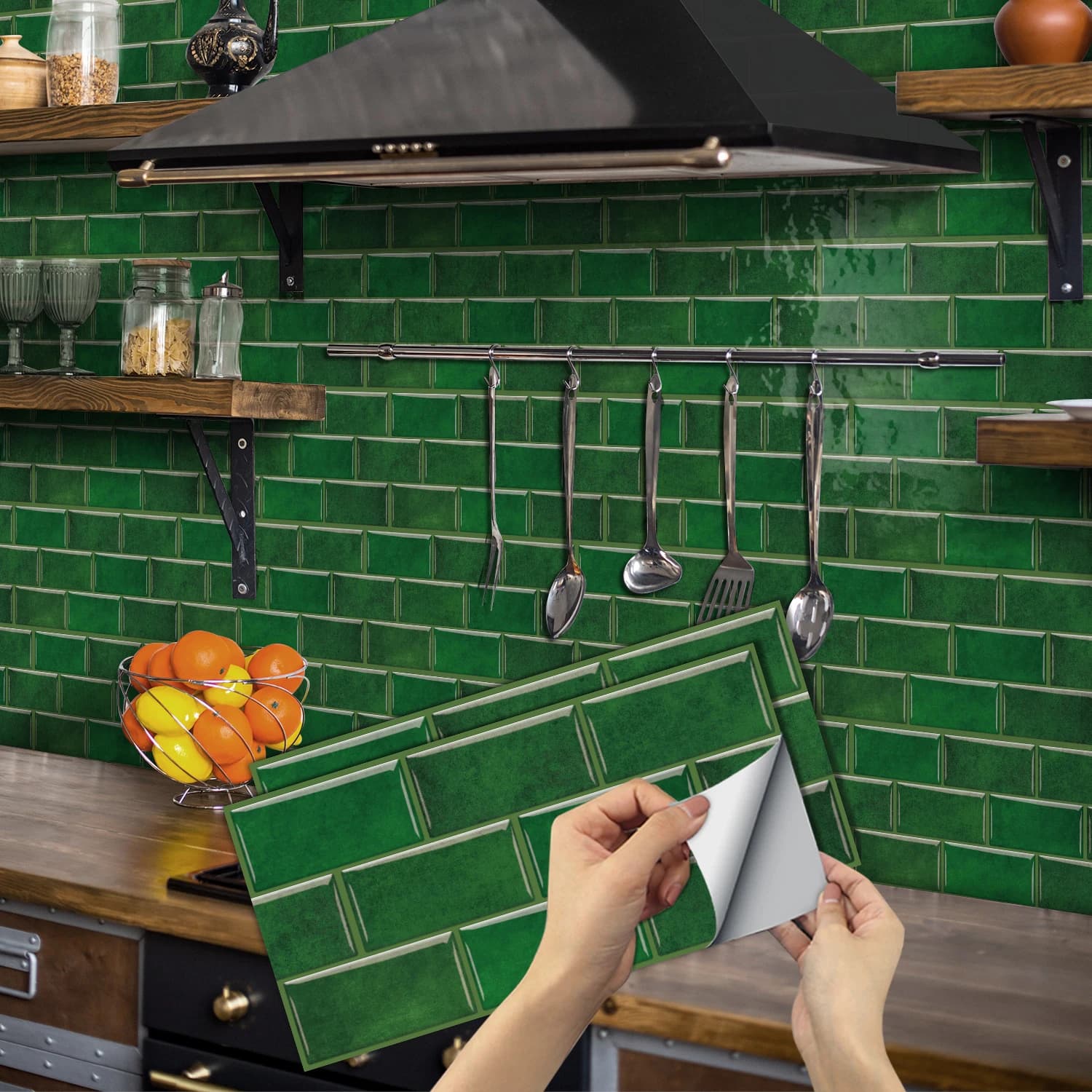 Adesivi murali per piastrelle di ceramica verde intenso, carta da parati autoadesiva per piastrelle di ceramica antica, adesivi impermeabili per cucina e bagno