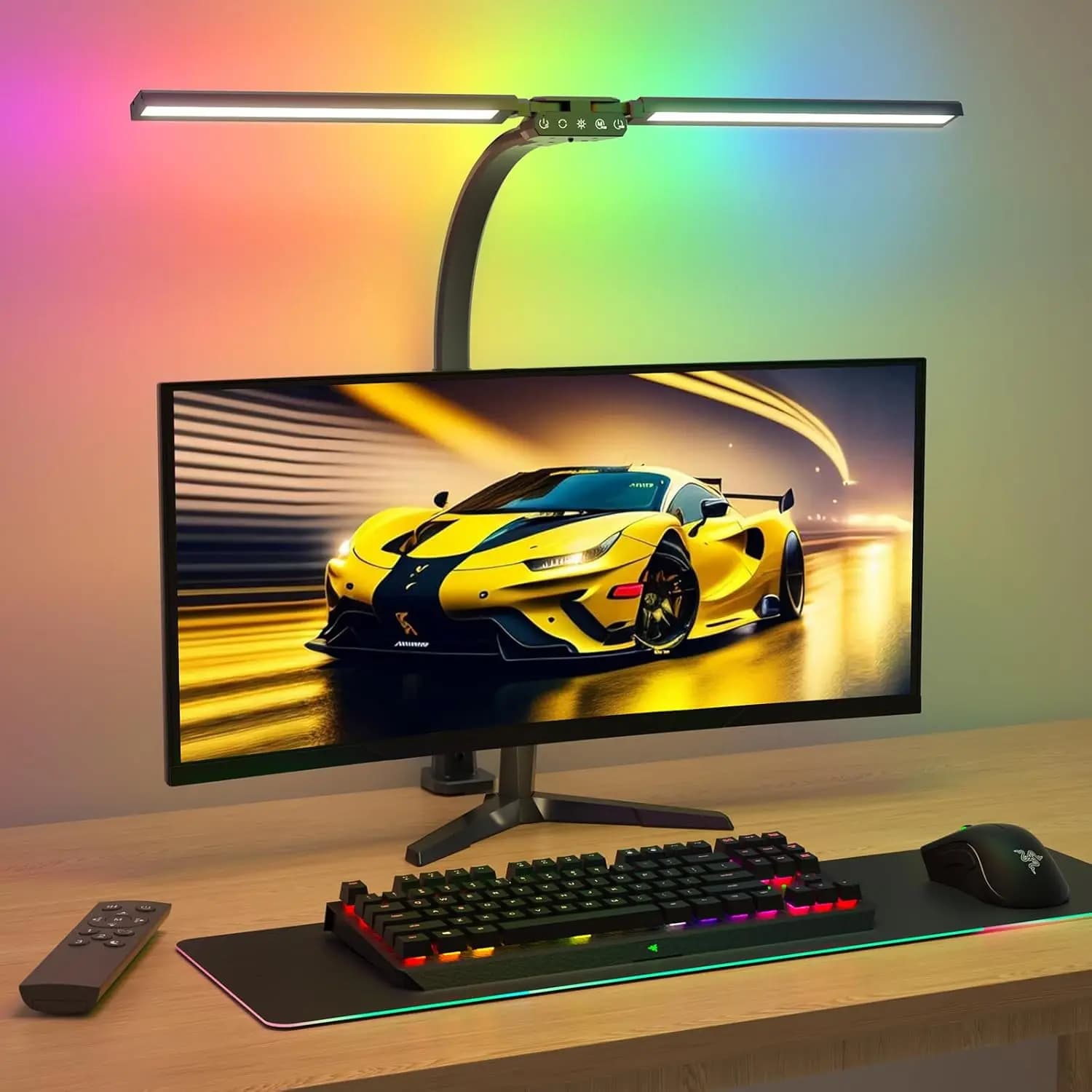 Lampada da Scrivania LED RGB Aggiornata con Doppia Testa Orientabile, Telecomando, 22W, Illuminazione Regolabile per Casa e Ufficio