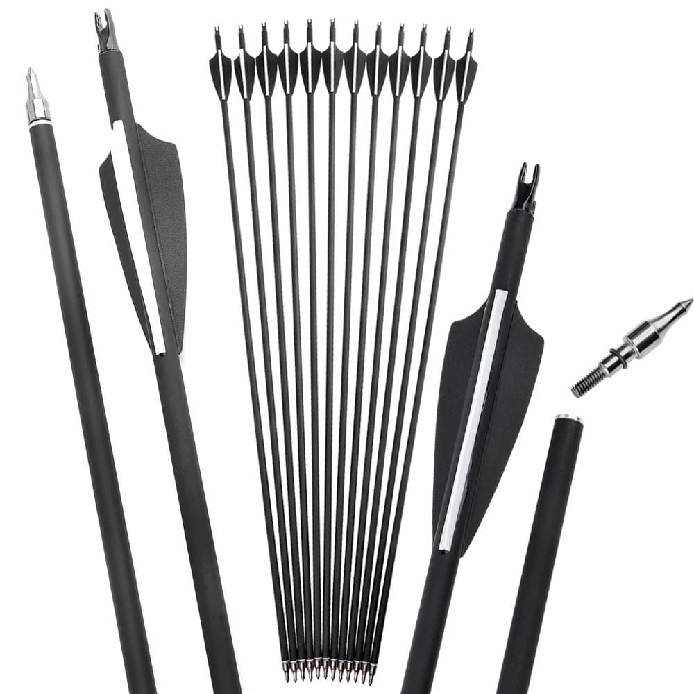 6/12 pezzi 31.7 "Tiro con l'arco Freccia in carbonio SP500 Albero in carbonio misto 3 pollici Piuma di gomma 100 Grani Punto bersaglio Arco composto Tiro