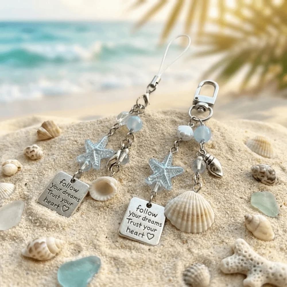 Portachiavi universale con ciondolo a perla acrilica, decorazione per borsa con conchiglia, portachiavi traslucido, cordino per telefono, zaino da donna