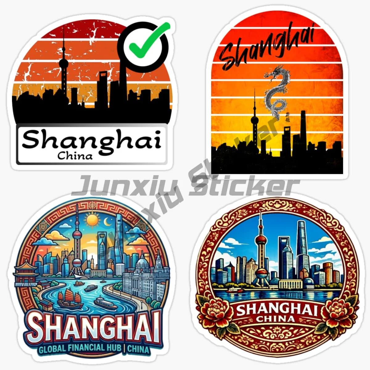 SHANGHAI CHINA Tourist Commemorative Stickers Decorate Motorcycle Helmets with Self-adhesive Stickers