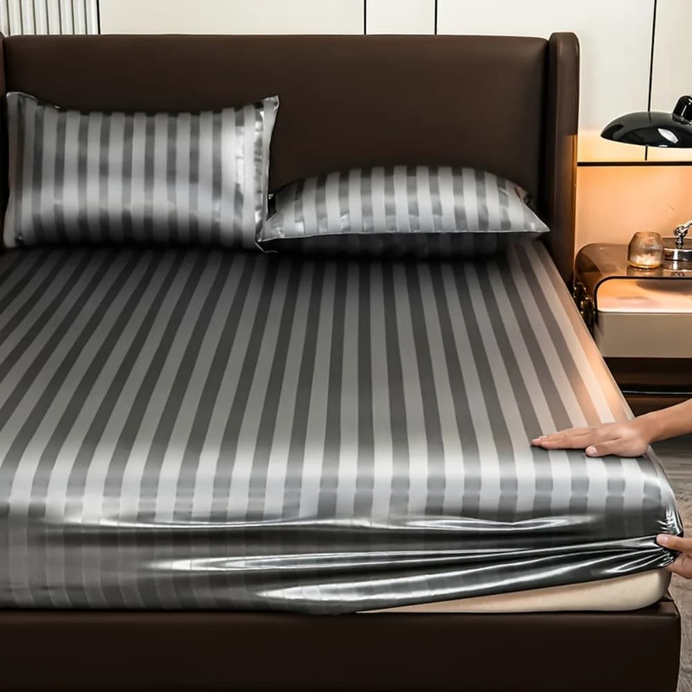 2026 Satin Striped Bed Sheet Silk Soft Mattress Cover with Pillowcase Comfortable and Elegant Bedding for Twin/Full/Queen/King
