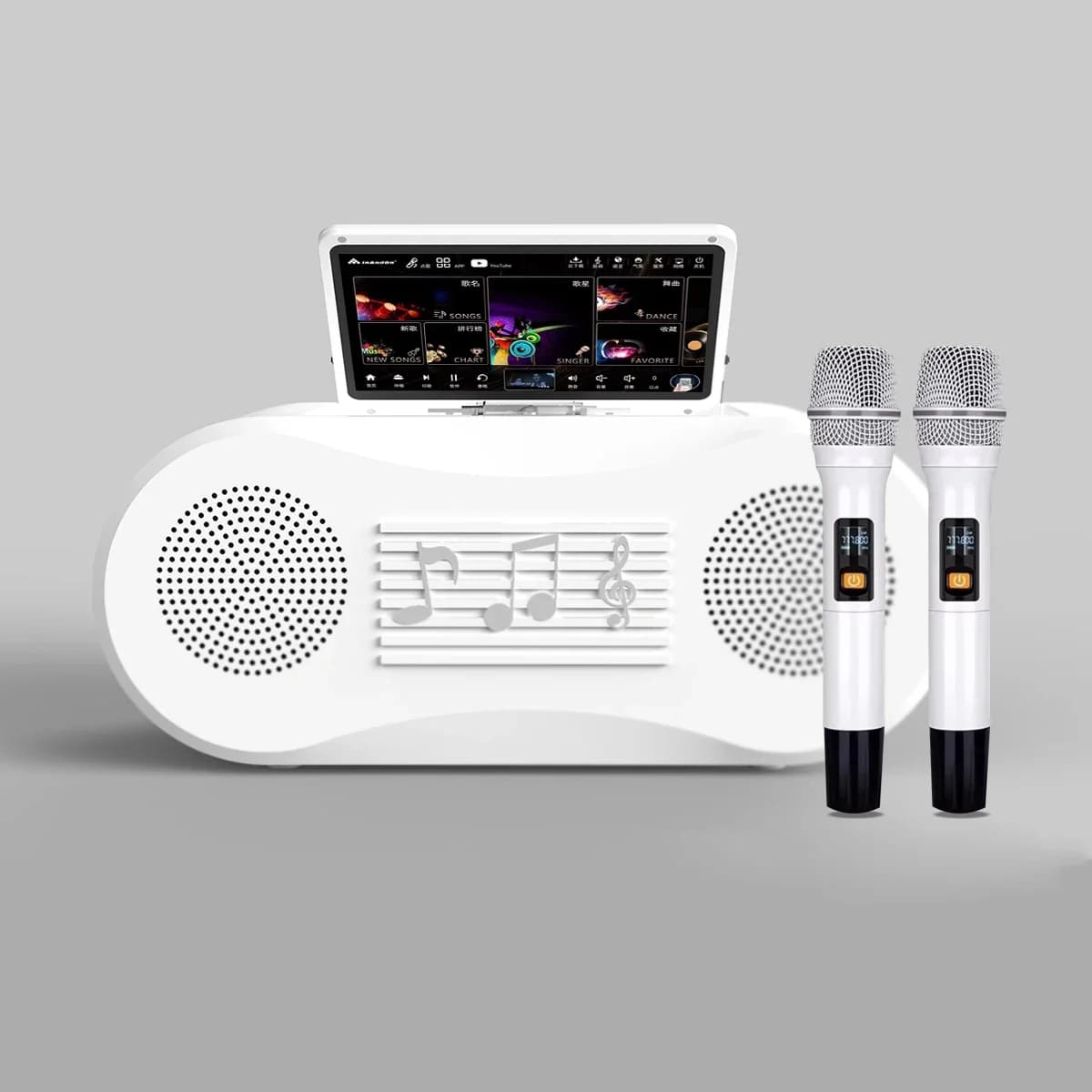 Sistema Karaoke Portatile All-in-One con Sistema Android, Mini Macchina KTV Domestica con 2 Microfoni Wireless per Feste