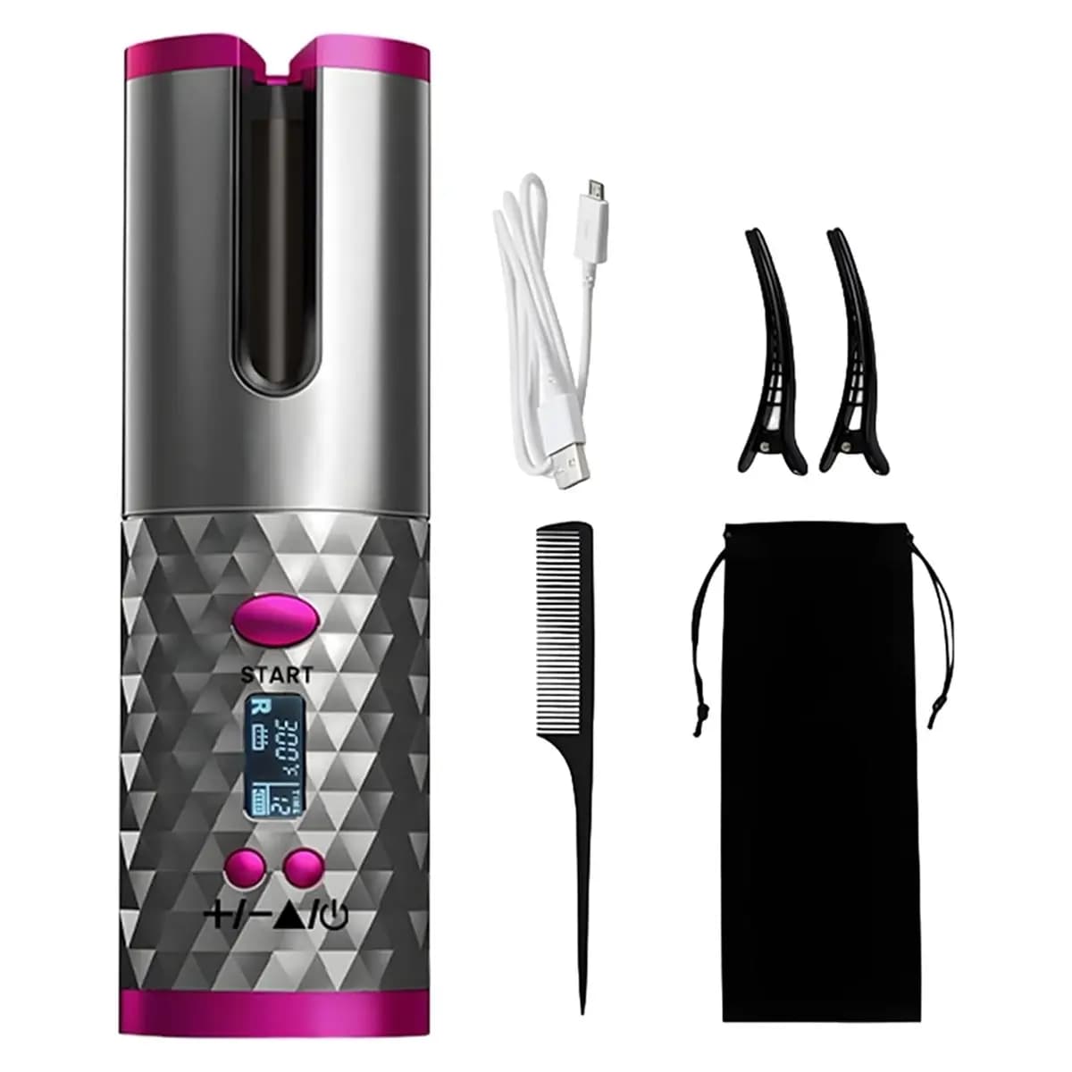 N18R Stainless Steel Beach Wave Styler - Set of portable curlers with automatic rotation, double voltage for travel