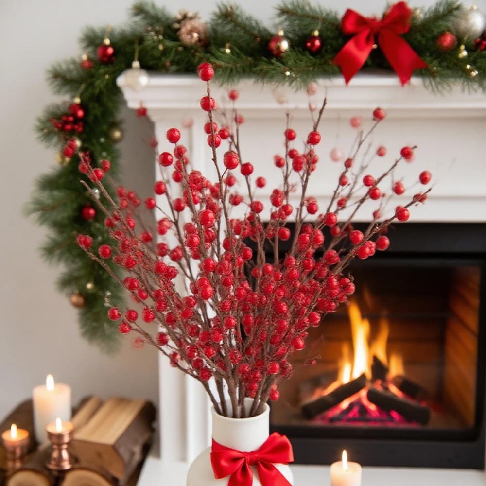 Frutta artificiale Pianta simulata Acfoglio Piccolo frutto rosso Natale Capodanno Casa Camera Tavolo Matrimonio Decora Accessori da tiro
