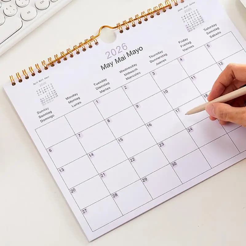 Calendario da parete multilingue 2025/2026 Inglese tedesco spagnolo 2026 Calendario a spirale Notebook Planner a spirale Agenda Organizer