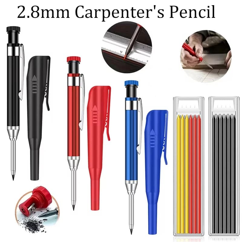 2.8mm Deep Hole Woodworking Mechanical Pencil Set With Built-In Sharpener,2 box Leads,Carpenter Marker Architect Drawing Pencil