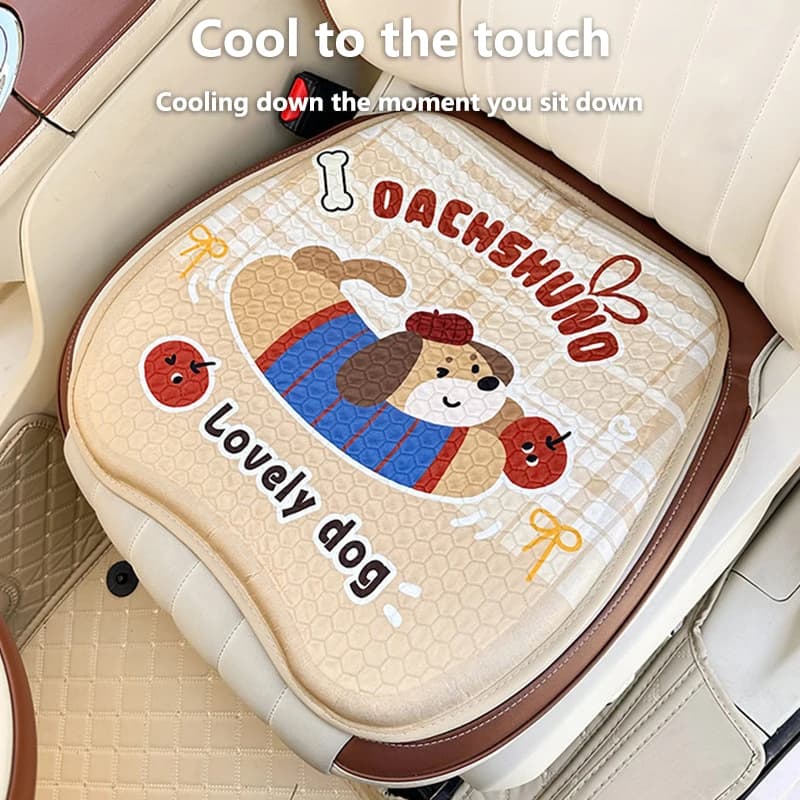 Cute Puppy Cartoon Summer Gel Car Seat Cushion All-Season Ice Silk Anti-Slip Fart Cover Interior Car Cushion Seat Accessories