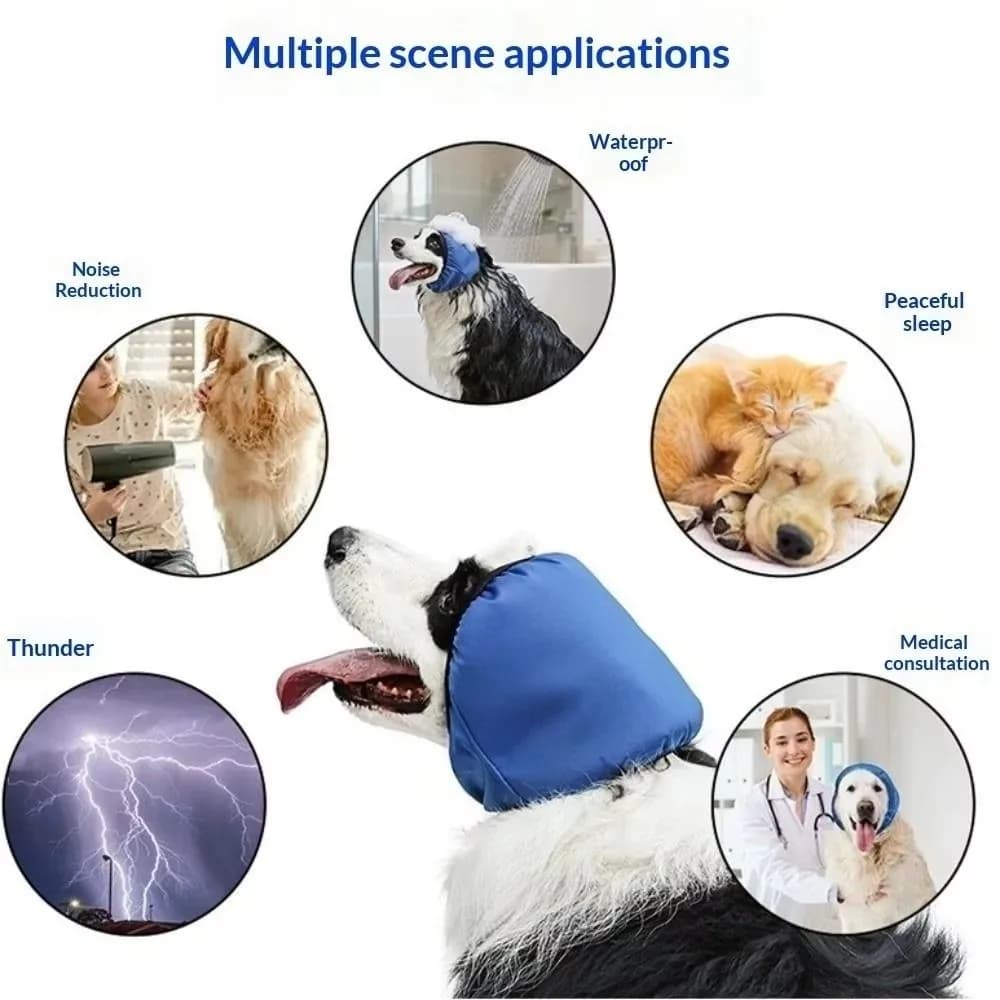 Cuffie Impermeabili per Cani, Protezione dell'Udito, Riduzione del Rumore, Cappuccio Calmante per Animali, Comodo Cappello Elastico per il Bagno e la Toelettatura