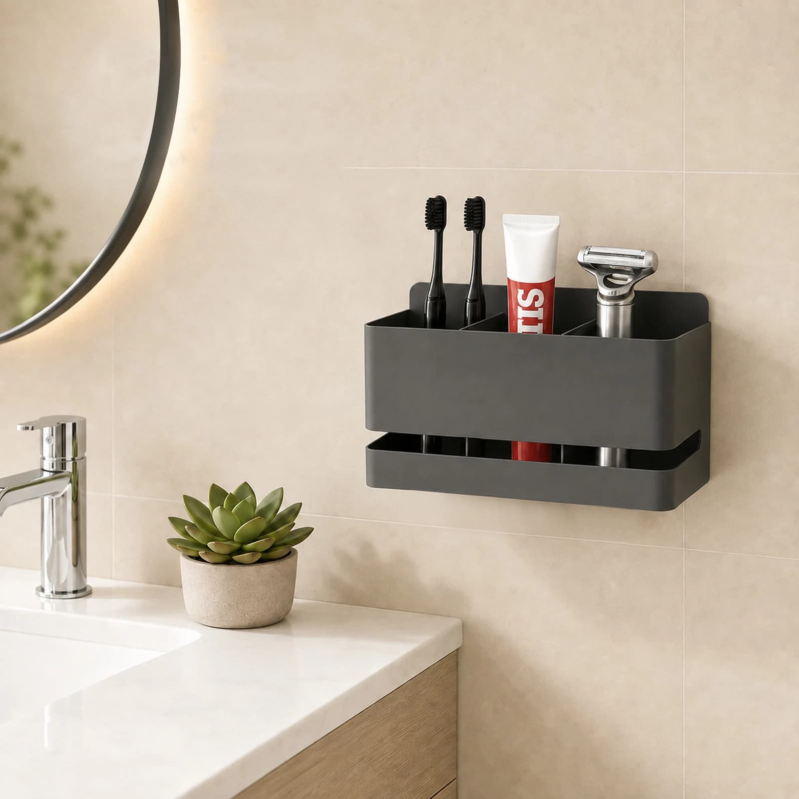Aluminum Thickened Bathroom Shelf Storage Rack for Comb Cosmetic Toilet No Drill Wall Mounted Toothbrush Shower Organizer Holder