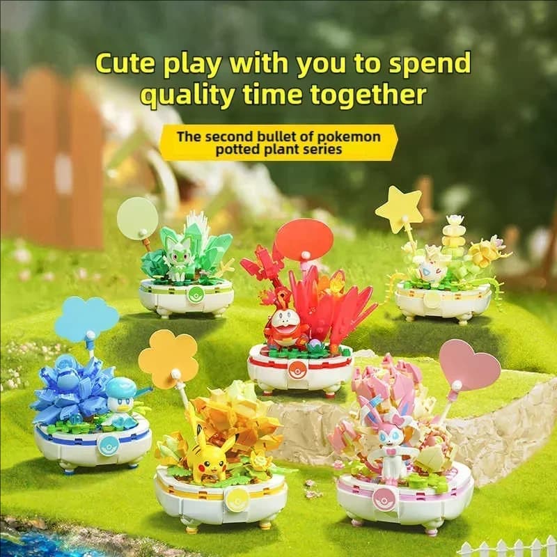 Pokemon Building Blocks Pikachu Togepi Sylveon Sprigatito Flower Plant Potted Bricks Desktop Display Teenager's DIY Toys Gifts