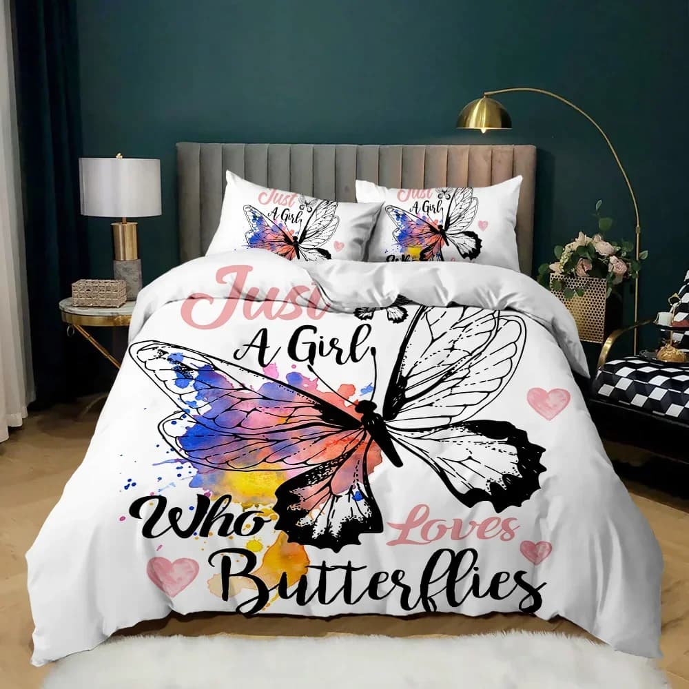 Cartoon Howling Wolf Night Girl Who Loves Bedding Set Single Twin Double Queen King Cal King Size Bed Linen Set