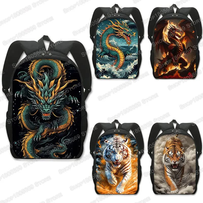 Mitical creations Dragon Tiger Print zaino donna uomo zaino per viaggi borse da scuola per adolescenti zaino per studenti Bookbag
