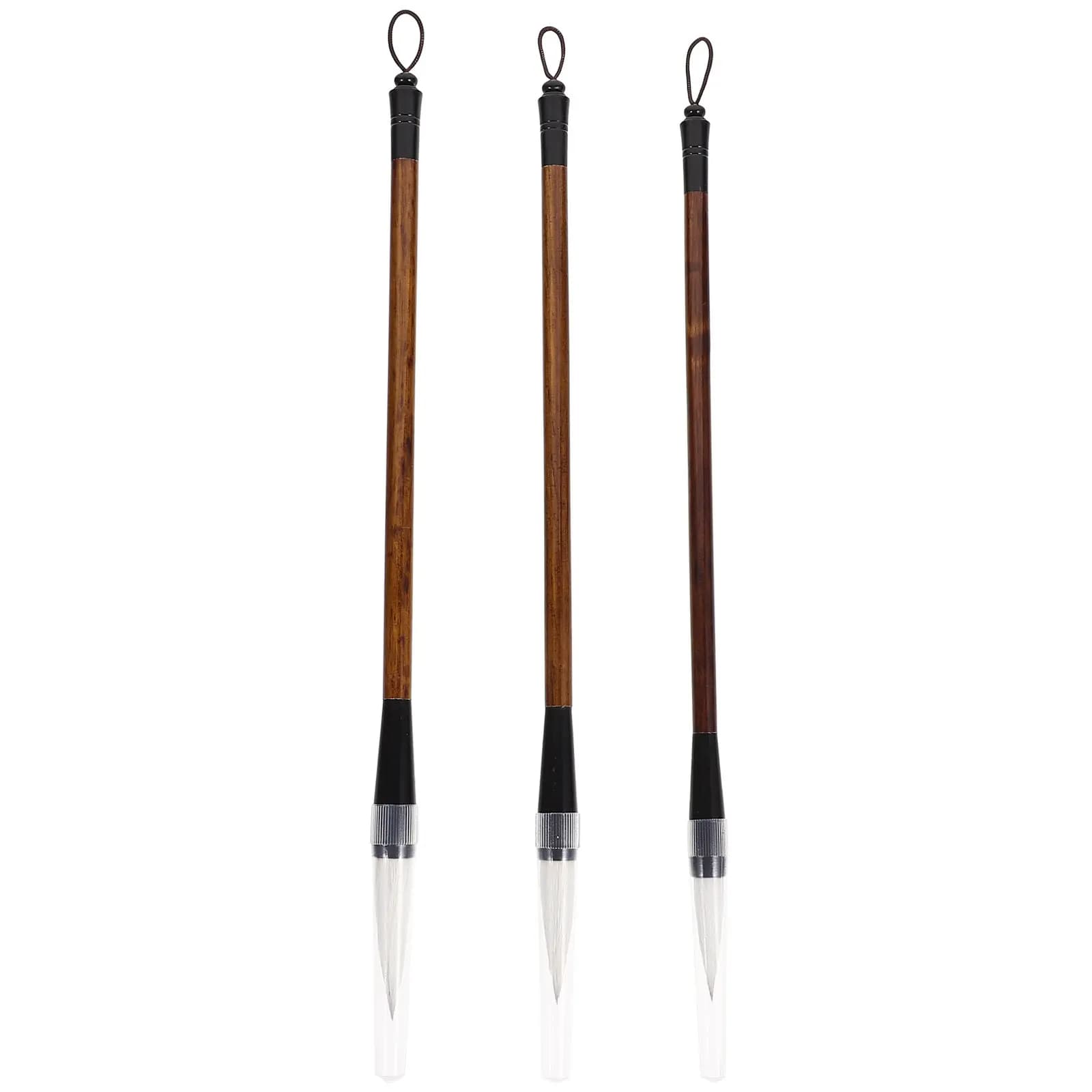 3Pcs Chinese Calligraphy Brush Set Wolf Hair Wood Handle L Sizes for Beginners Water Absorption Full Round Painting Writing