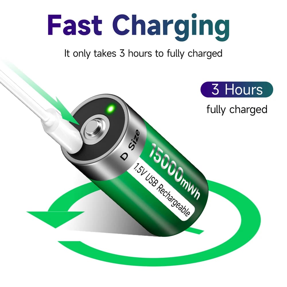 PALO 1-6PCS 1.5V Dimensioni 15000mWh batteria ricaricabile al litio Tipo D USB batterie agli ioni di litio Batteria LR20 con cavo USB di tipo C