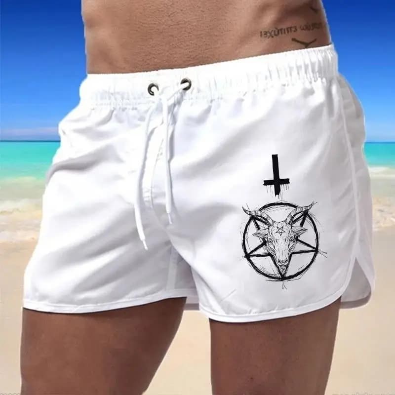 2026 Satan Pattern Men's Board Shorts Male Summer Casual Sports Beach Daily Gym Fitness Running Surfing Cycling