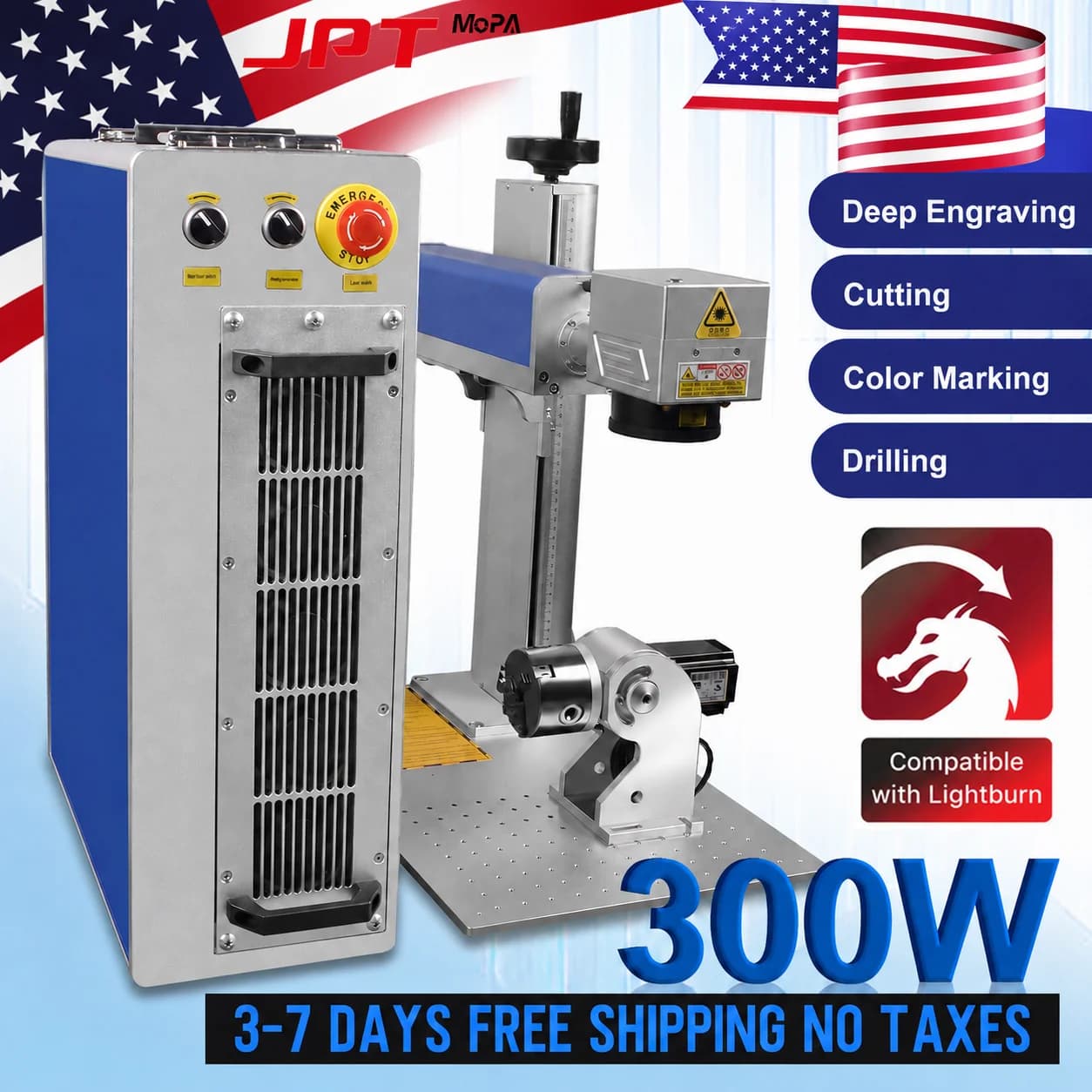 Laser Marking Machine JPT Mopa with Smoke Purifier, Engraving and Laser Cutting Background for Metal Jewelry, Laser Engraver 300W 200W 100W