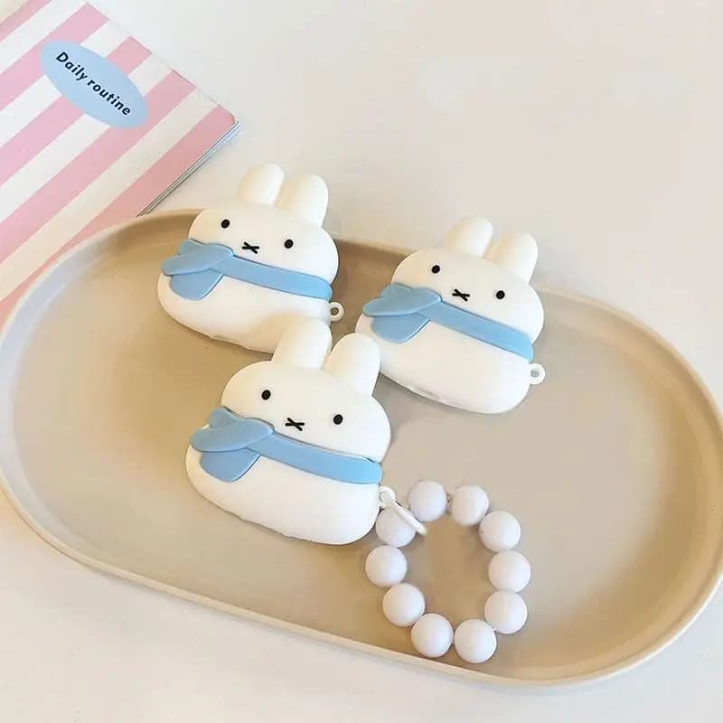 Cover Protettiva in Silicone per Auricolari Bluetooth iPhone con Coniglio Miffy, Sciarpa Cartoon Kawaii, Cover Protettiva per iPhone Airpods 3