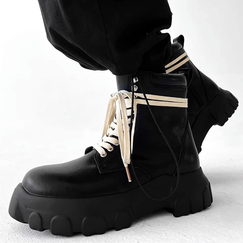 men casual party banquet original leather boots lace-up platform shoes cowboy spring autumn boot black stylish ankle botas male