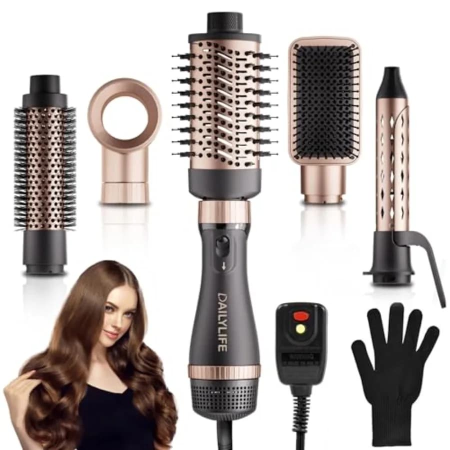 Set Brush Hair dryer with 5 Accessories, Styler Multifunction for Salone, Volumizing and Leasing with Ionian Technology