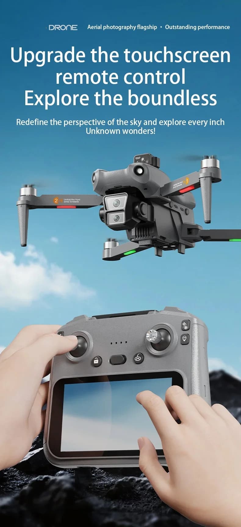Drone GPS Professionale con Schermo, Fotocamera HD 8K, Touch Screen, Evitamento Ostacoli, EIS Anti-Shake, Quadricottero RC Brushless