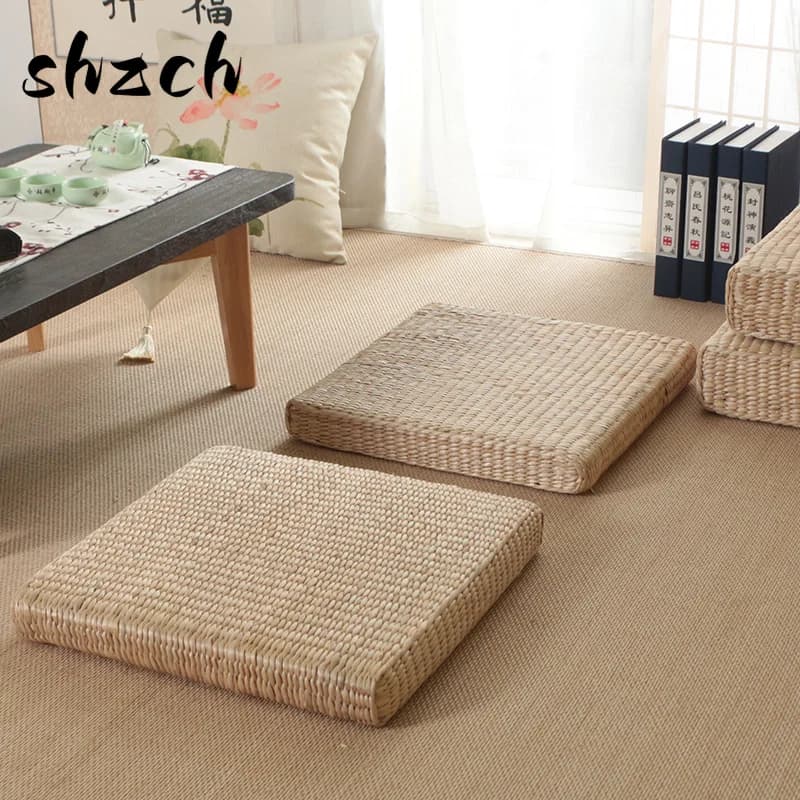 Square Straw Weaving Tatami Cushion Thickened Meditation Floor Mat for Yoga Japanese Handmade Rattan Seat Traditional Home Decor