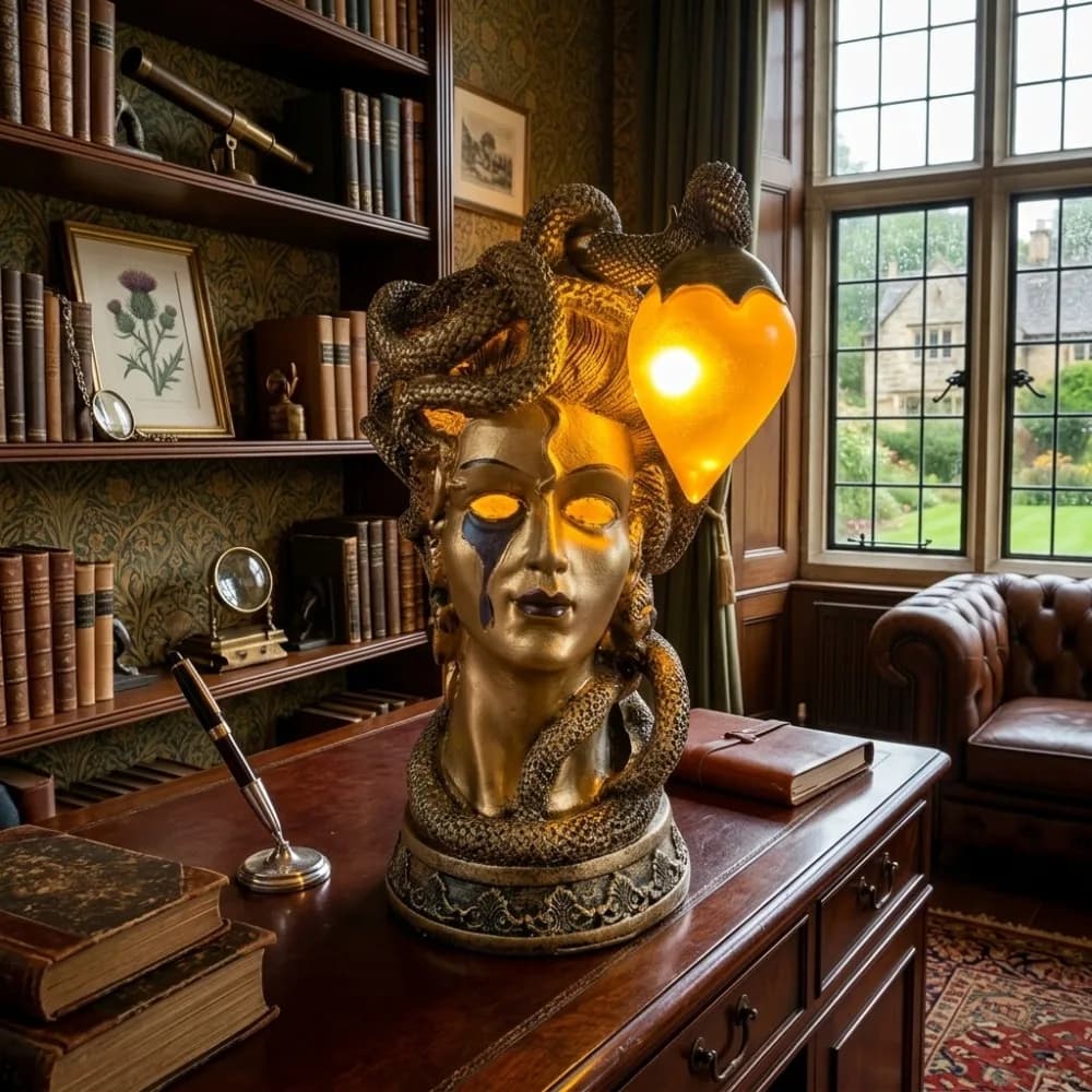 New Halloween Medusa Desk Lamp Statue Mythical Monster Gothic Resin Decoration Creative Home Atmosphere Decoration