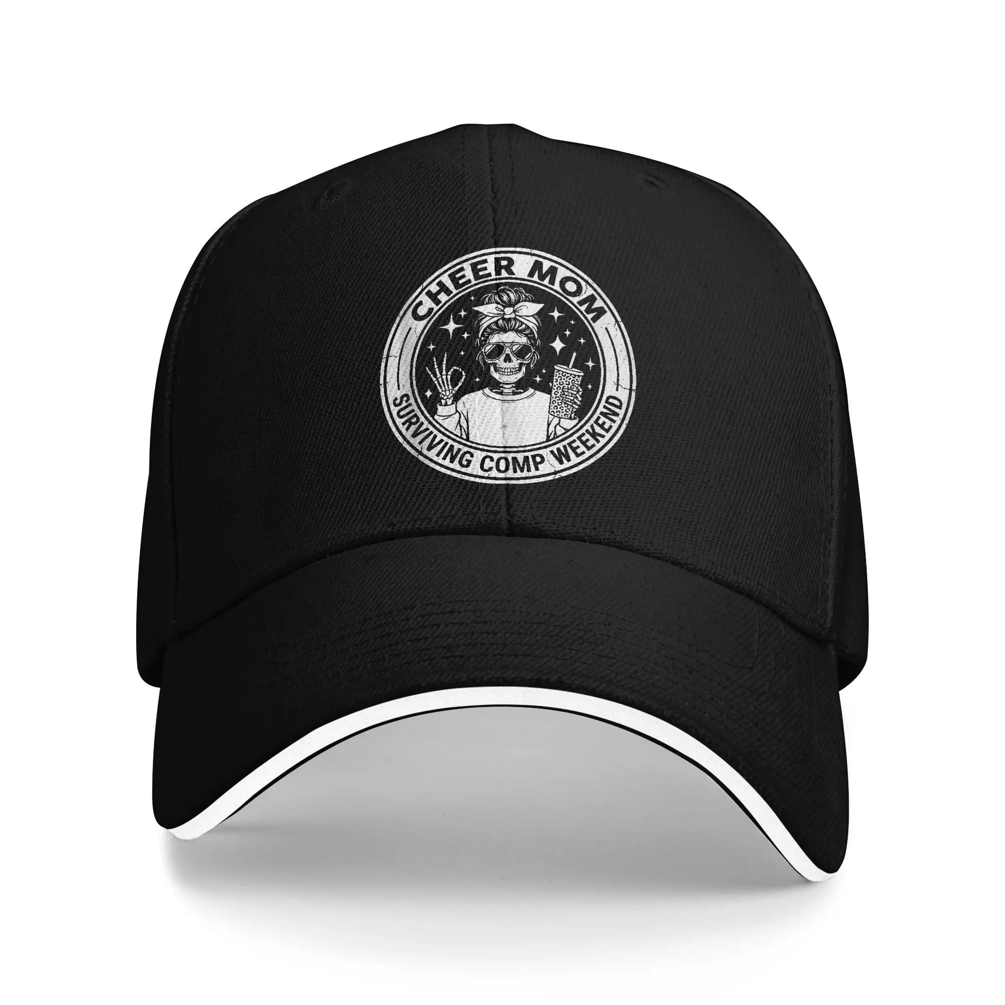 Cappellino da Baseball Divertente 'Cheer Mom Surviving Comp Weekend' con Scheletro Cheerleader, Cappello Trucker Unisex Alla Moda, Regalo Hippie